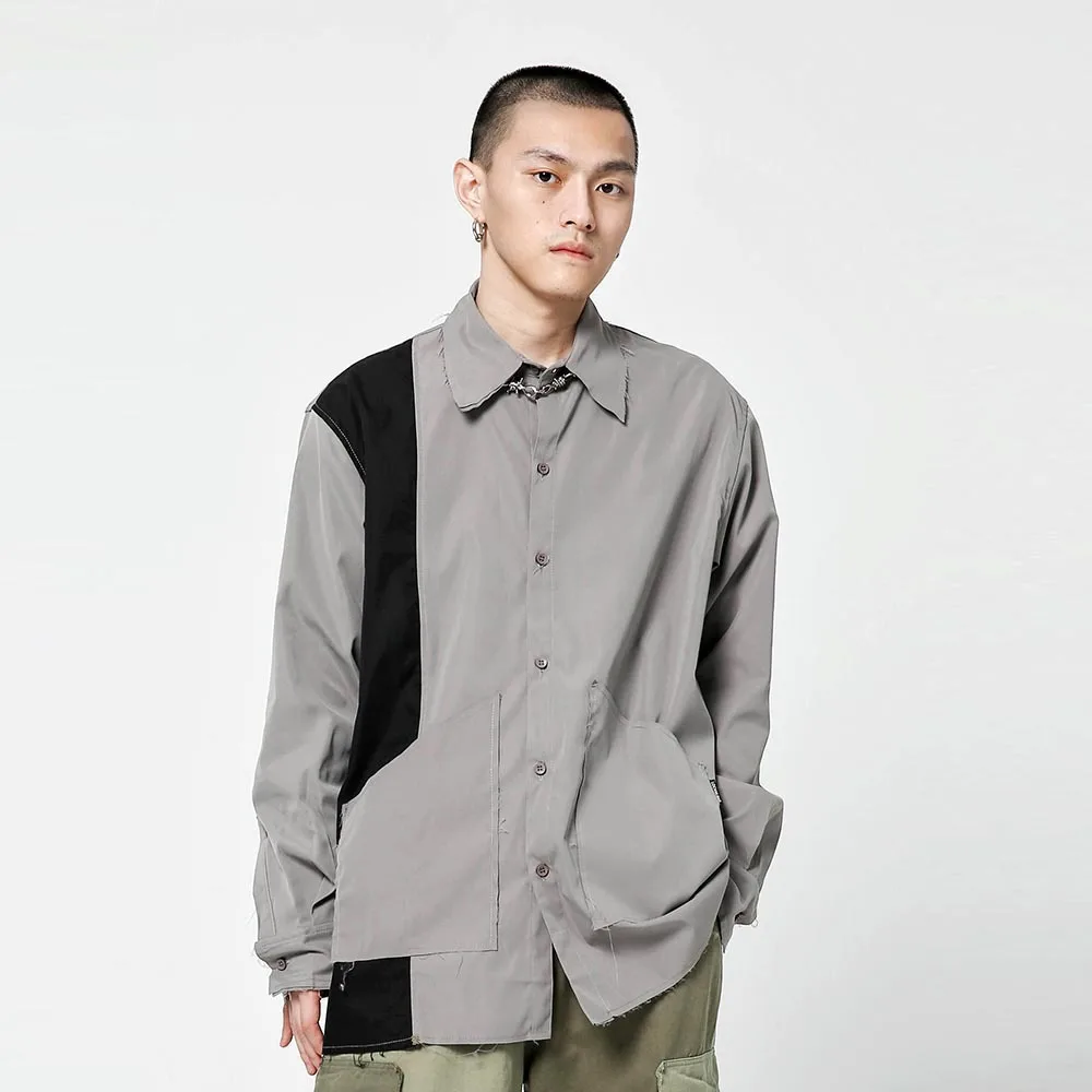 

Рубашка HOUZHOU Techwear мужская с длинным рукавом, винтажный кардиган в стиле хип-хоп, повседневная рваная уличная одежда в стиле Харадзюку, на пуговицах, в стиле пэчворк