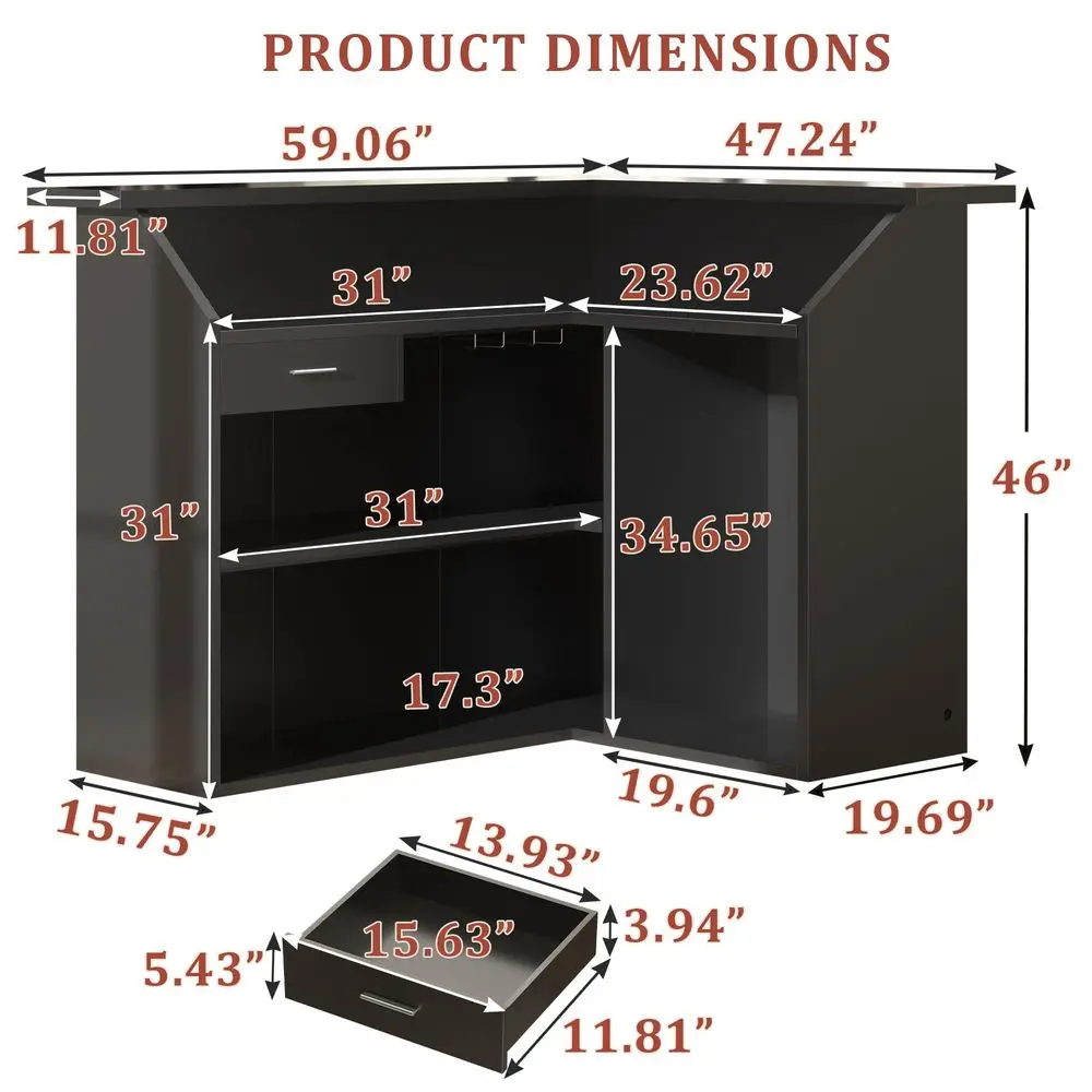 L-Shaped Home Bar Cabinet with Charging Station 2