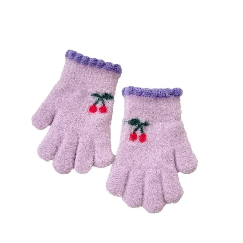 Korean Sweet Cherry Children Kids Warm Gloves Winter Windproof Thicken Boys Girls Kids Cycling Mittens Cute Fashion Baby Gloves