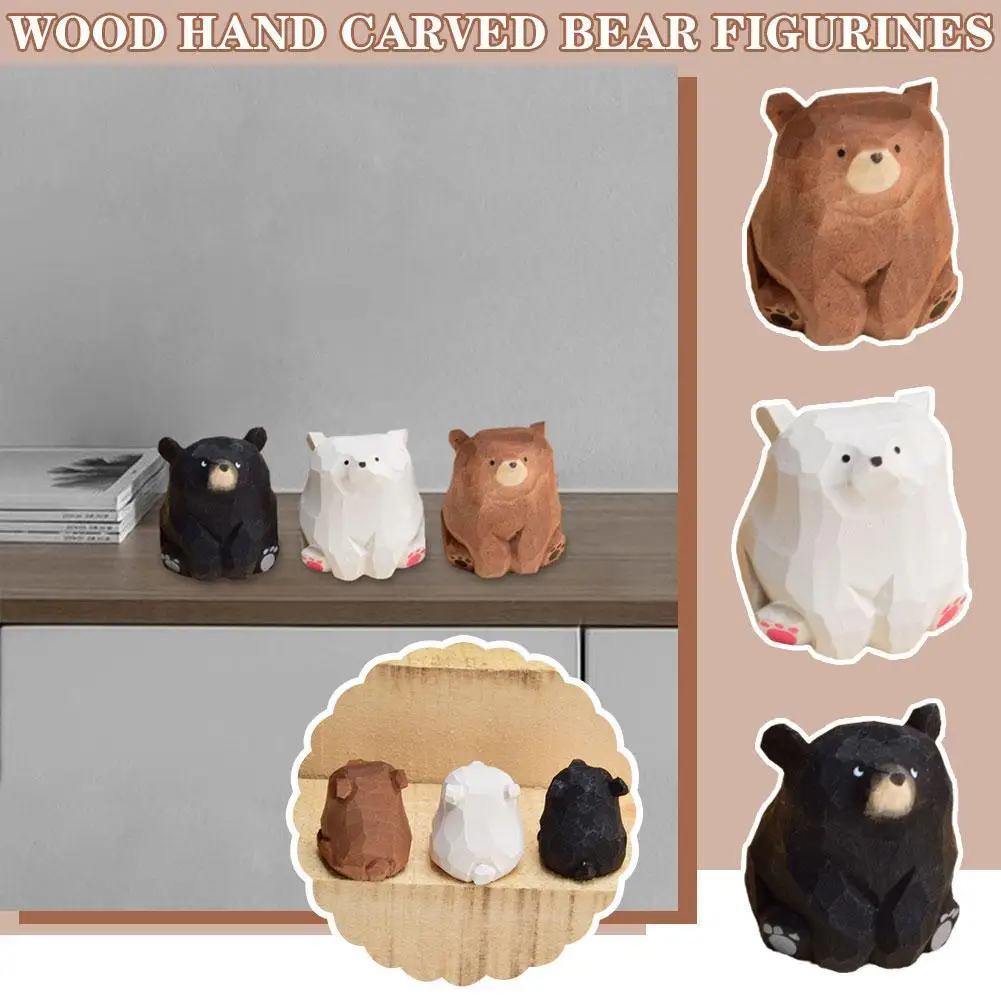 

1Pcs Cute Mini Wooden Bear Solid Wood Hand Carved Bear Figurines Miniature Polar Bear Crafts Ornaments Tabel Decorate Kids Gifts