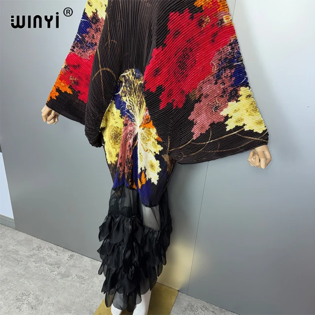 WINYI Pleated Elastic Loose Dress Beach Cover Up Abaya Dubai Luxury Party Dress Fashion Evening Dress Abaya Muslim Woman Kaftan 5