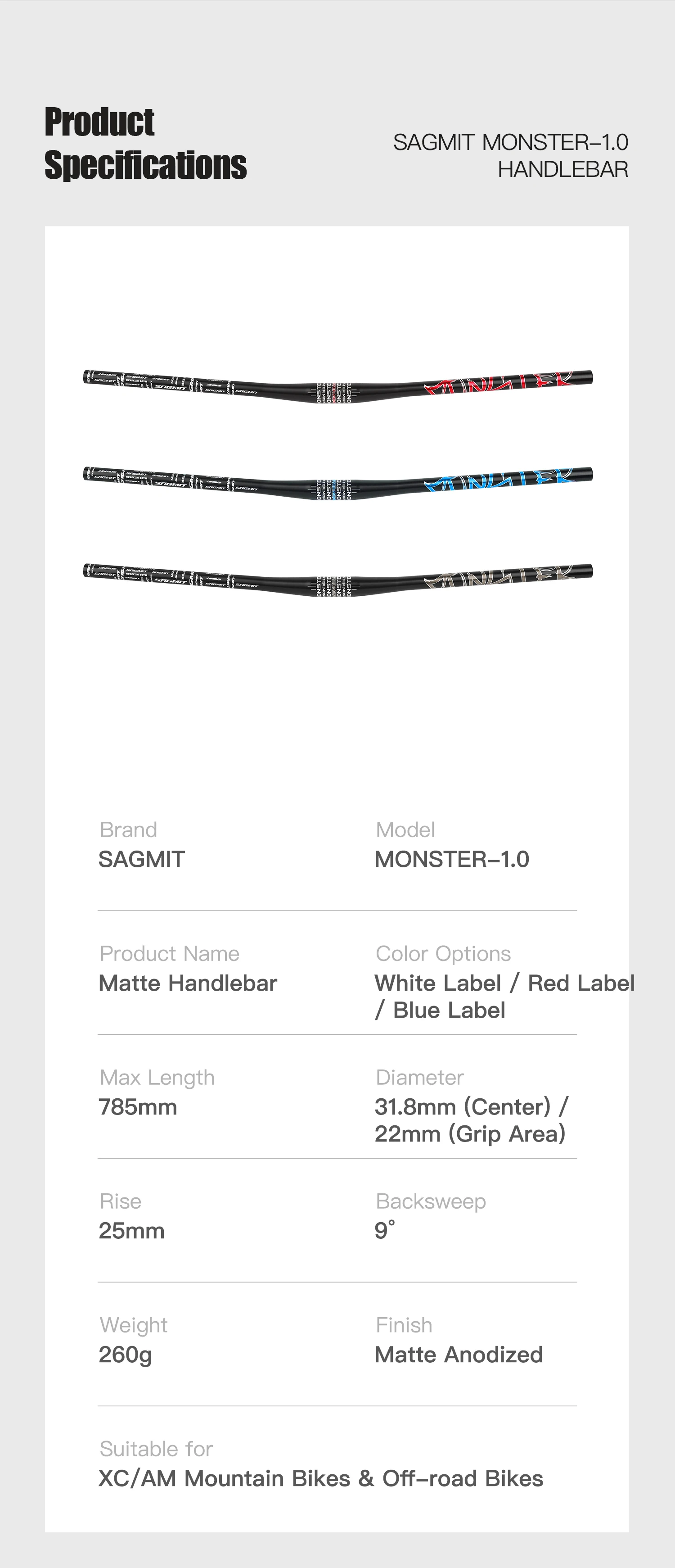 SAGMIT 31,8 mm MTB-Lenker 785 mm Mountainbike-Lenker 25,4 mm ultraleichter Lenker aus Aluminiumlegierung Fahrradzubehör – Detail 2