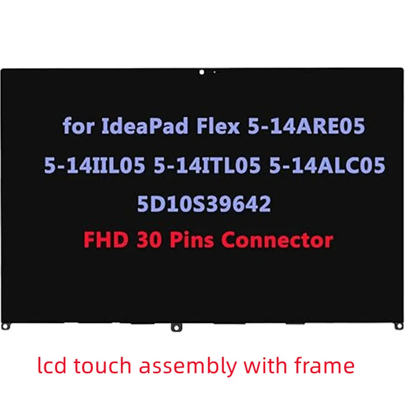 140 5D10S39641 5D10S39642 Lenovo Ideapad Flex 5-14IIL05 81X1 5-14ARE05 81X2 용 LCD 스크린 패널 터치 디지타이저 유리 어셈블리