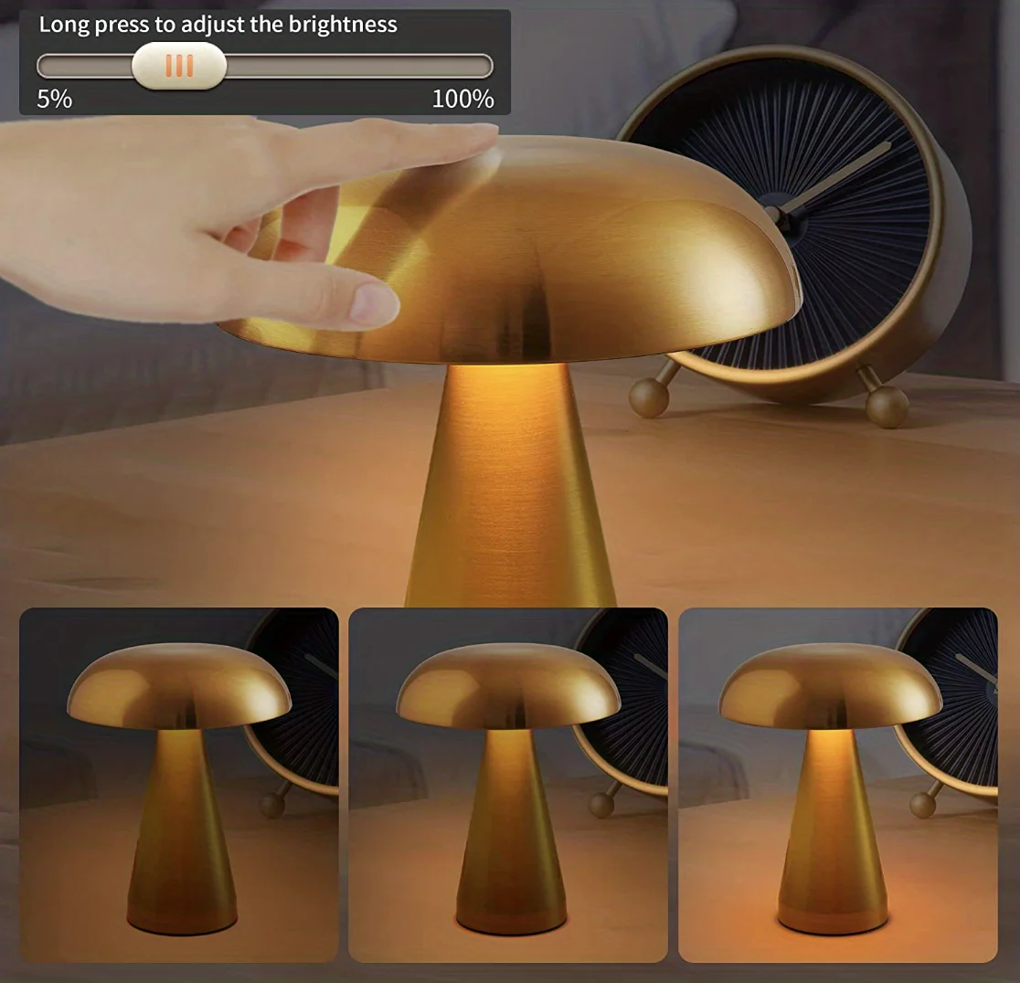 Mushroom Table Lamp 3 Color Adjustable Brightness Cordless Lamp Rechargeable Mushroom Decor Night Light Bedside Lamp Touch Lamp