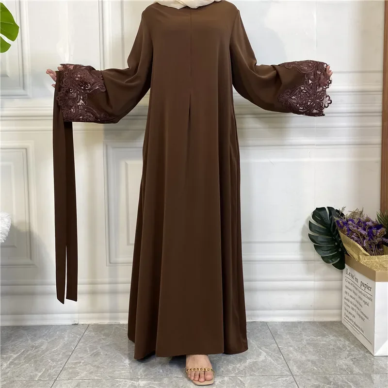 Ramadan Abaya with Zipper Front Dubai Turkey Muslim Hijab Dress Black Closed Abayas for Women Lace Dresses Islam Clothes Kaftan