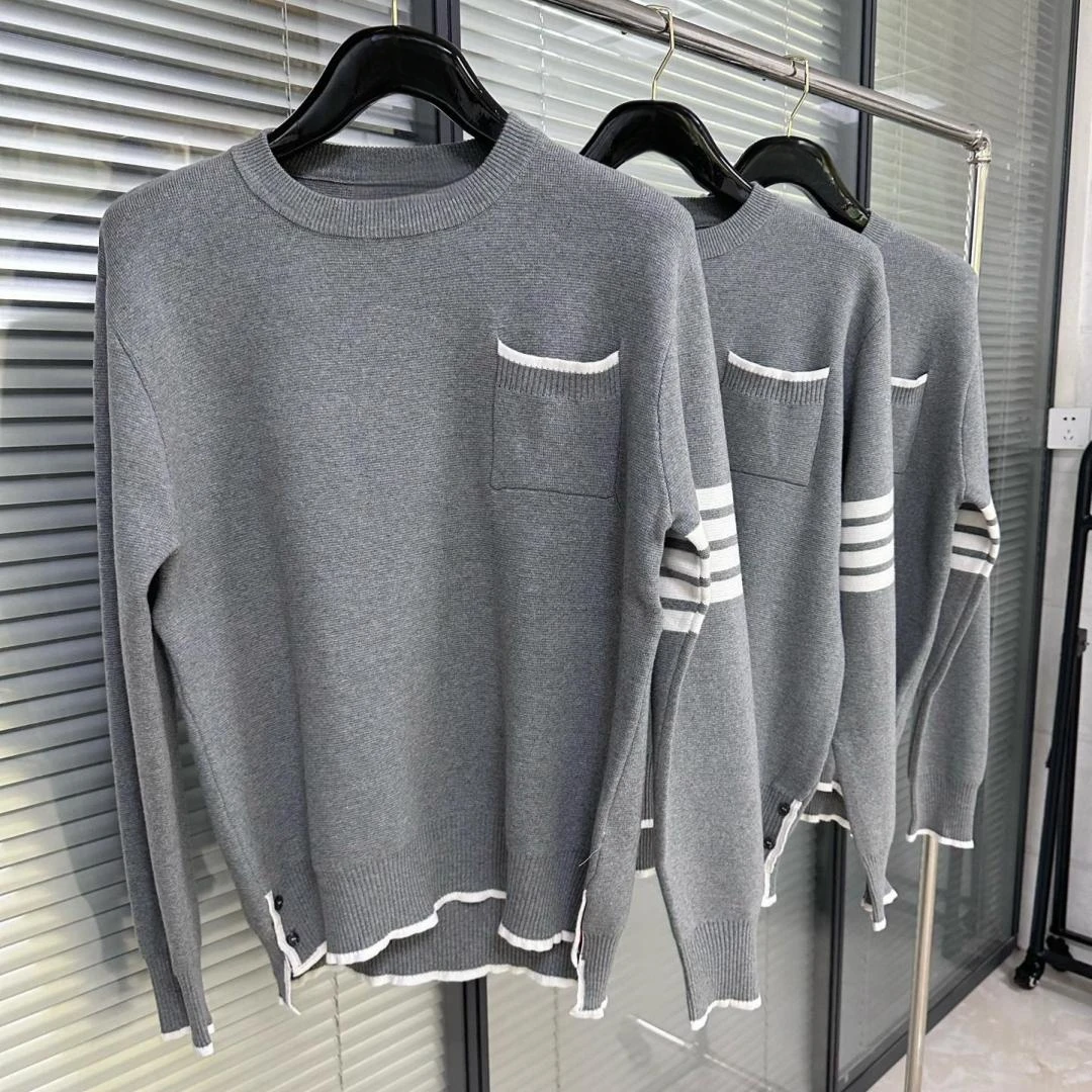 

TB THOM Pullover Autumn Long Staple Cotton Tb Four Stripe Crewneck Knit Sweater Men Slim Casual Business Warm Base Sweater