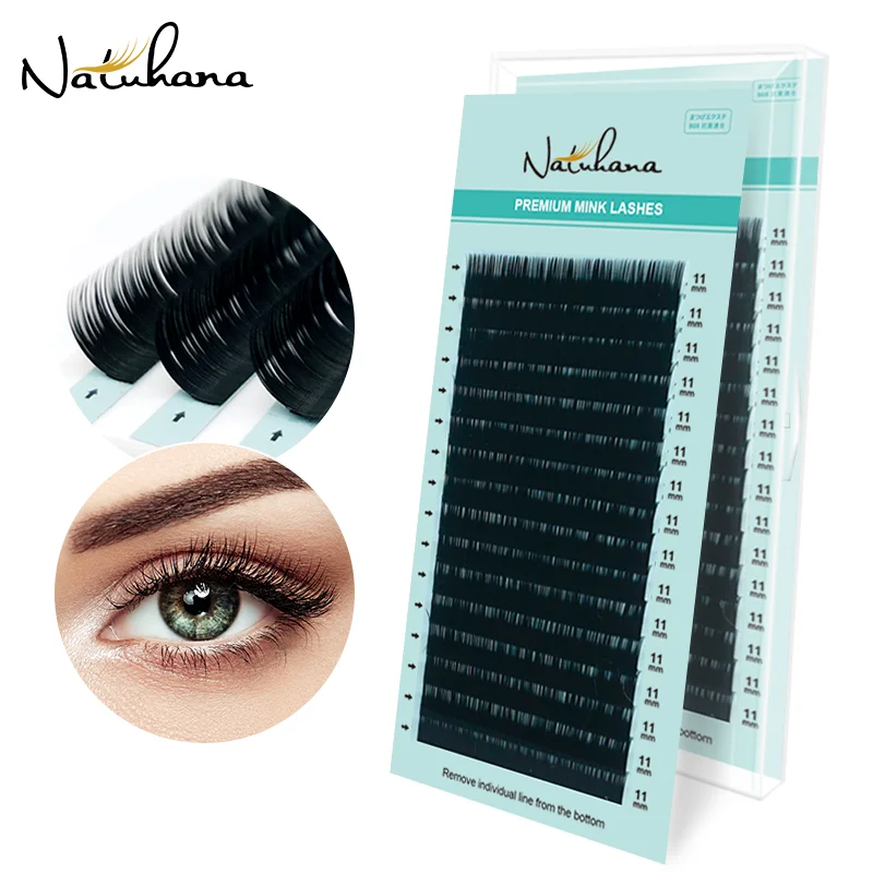 NATUHANA 16rows matná černá syntetická norek řasa prodloužení přírodní měkké falešný řasy individuum falešný lashes pro prodlužování