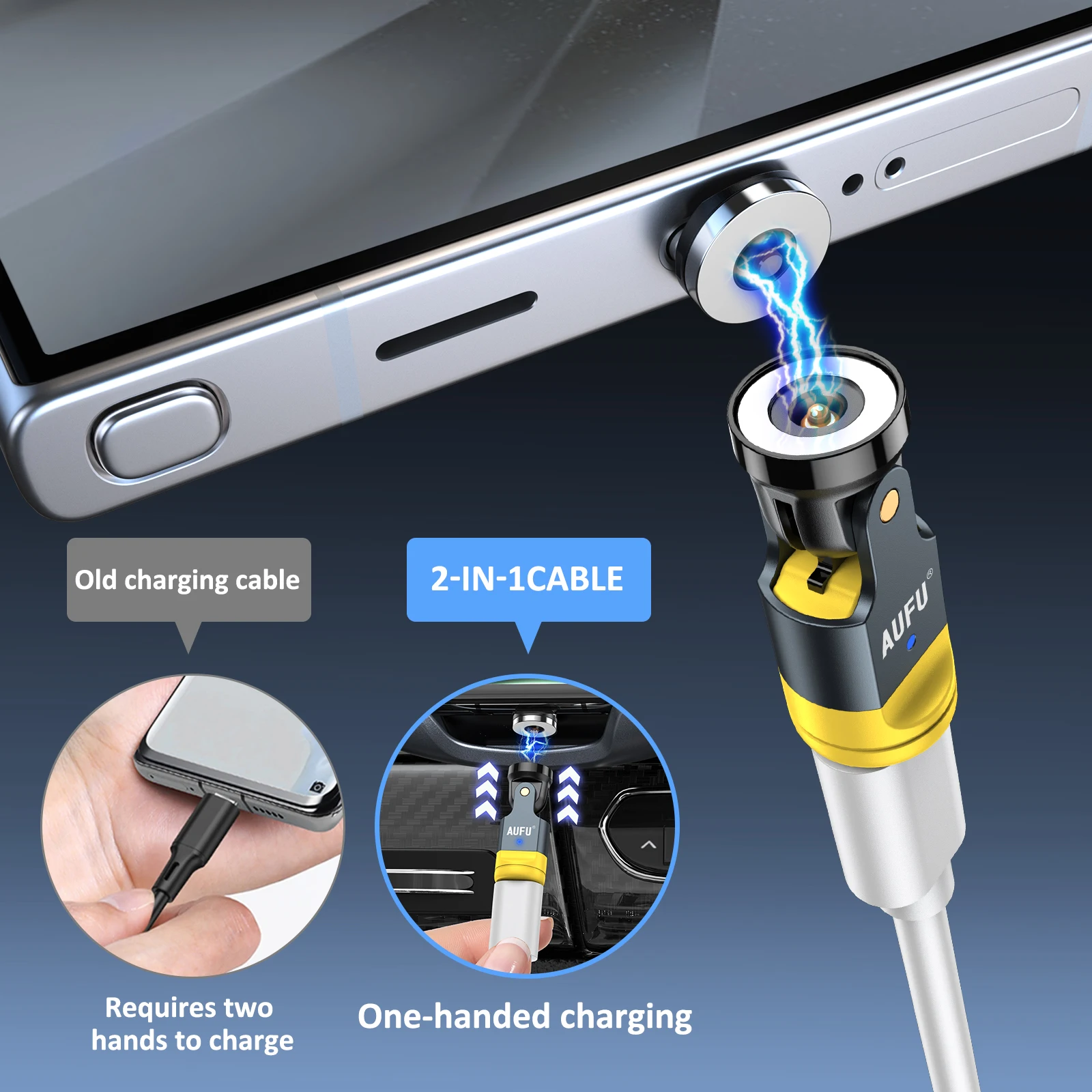 Enhanced Rotating Magnetic Charging Adapter with USB to Type-C Converter