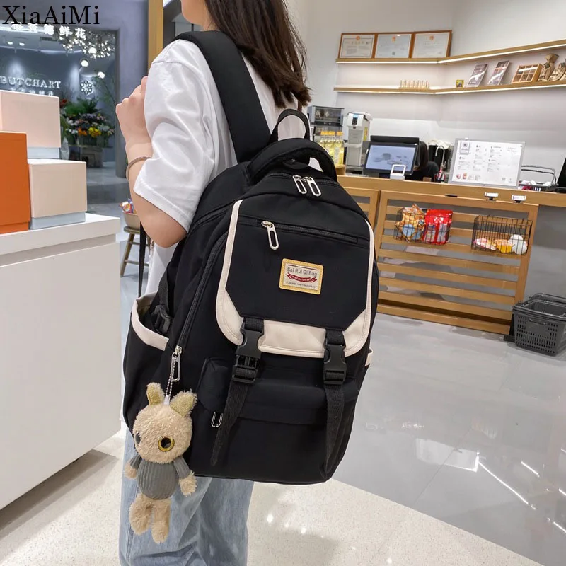 

Cute Women Backpack Premium Nylon Teenage Girls School Backpack Travel Shoulder Bag School Bagpack Solid Color Female Bag