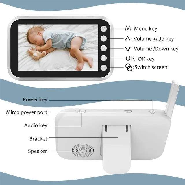 4.3Inch Screen Temperature Monitoring Intercom Baby Monitor  Wireless PTZ Night Vision Feeding Remind BabySitter Baby Camera 6