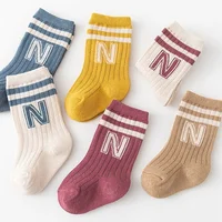 Baby Casual White Stitch Floor Tube Stockings Korean Kids Knit Soft Fashion Letter Knee High Long Socks for Infant Boys Girls 2