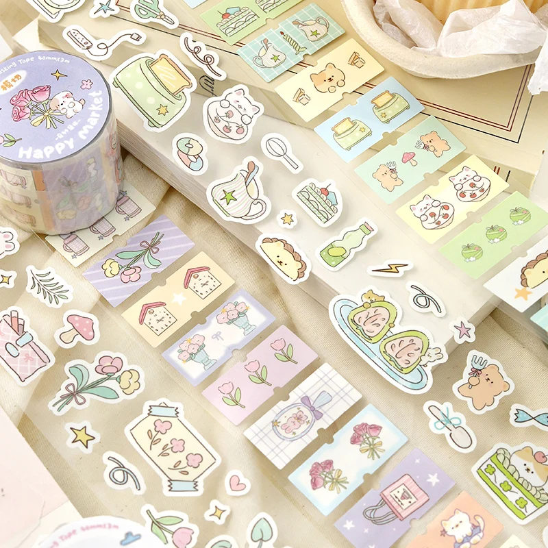 40mm * 3m 해피 로밍 시리즈 카와이 인스 다이 커팅 테이프 DIY 다이어리 스크랩북 미학 문구류