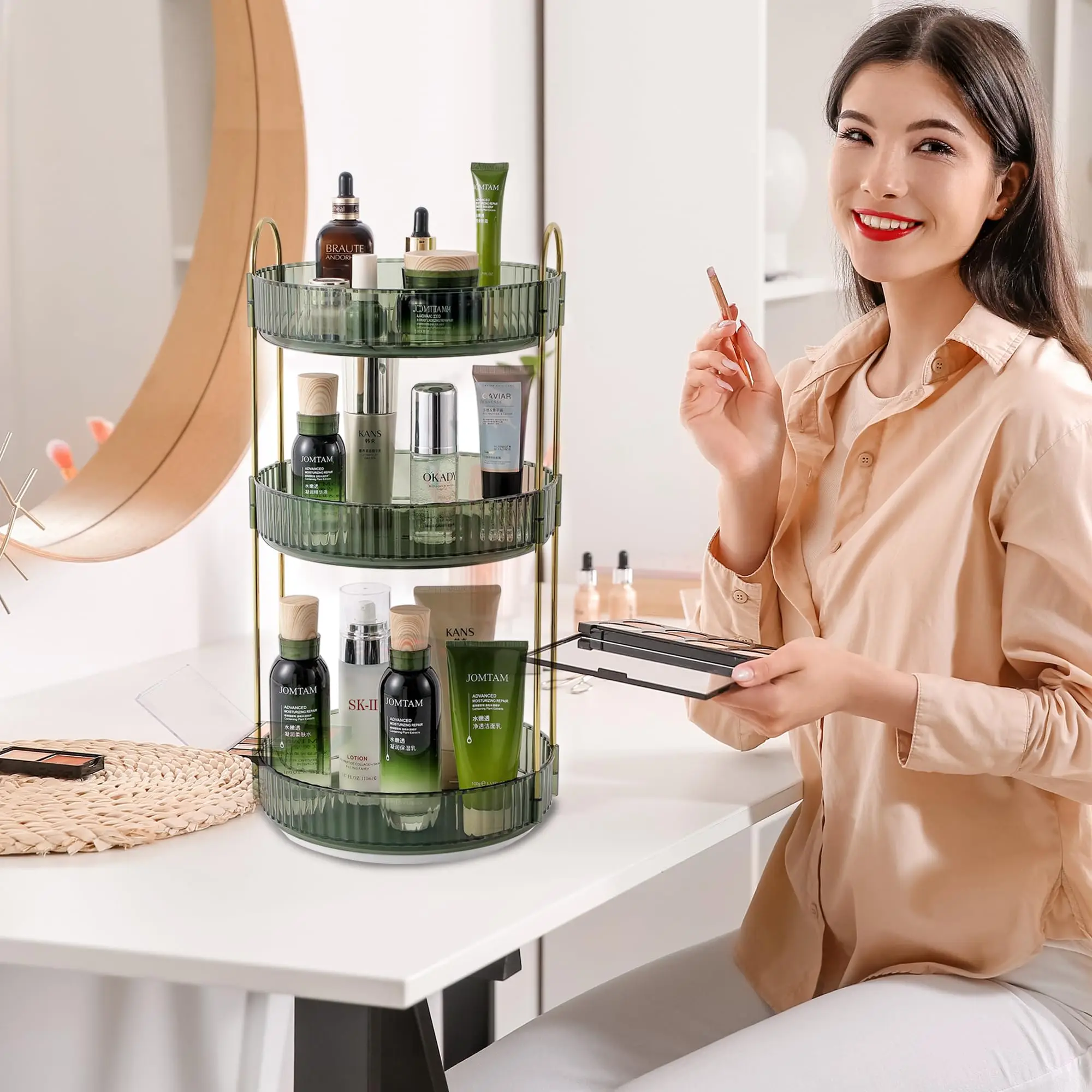 Rotating Makeup Organizer for Vanity Make Up Storage Box for Bathroom Counter Clear Cosmetic Toiletry Dresser Spinning Holder 5