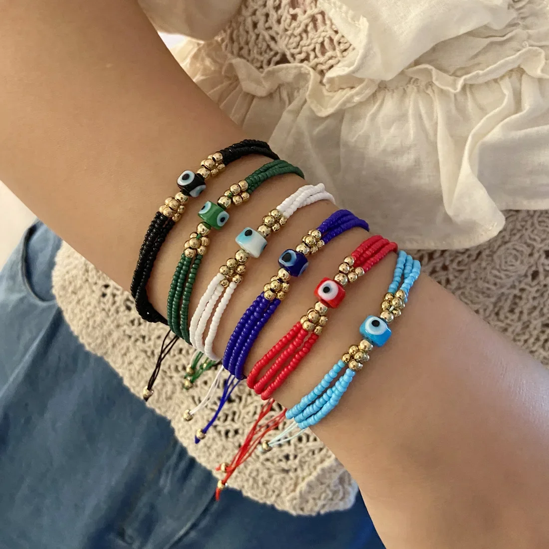 

Rice bead bracelet Individuality Eye Block Originality Fashion Hand knitting Bohemia Adjustable Simple Beaded bracelet