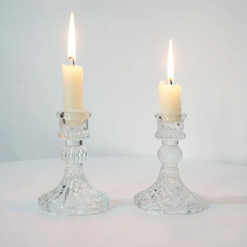 European Simple Glass Candle Holder Household Rod Wax Base Romantic Dining Table Candle Holder Creative Home Ornaments - Image 3