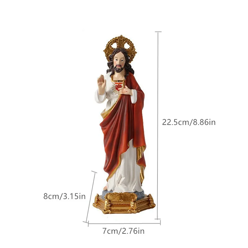 Christian Statue 8.86in Sacred Heart of Jesus Christ Lord Catholic Religious Gift Colored Resin Gold Base Statue christian statue