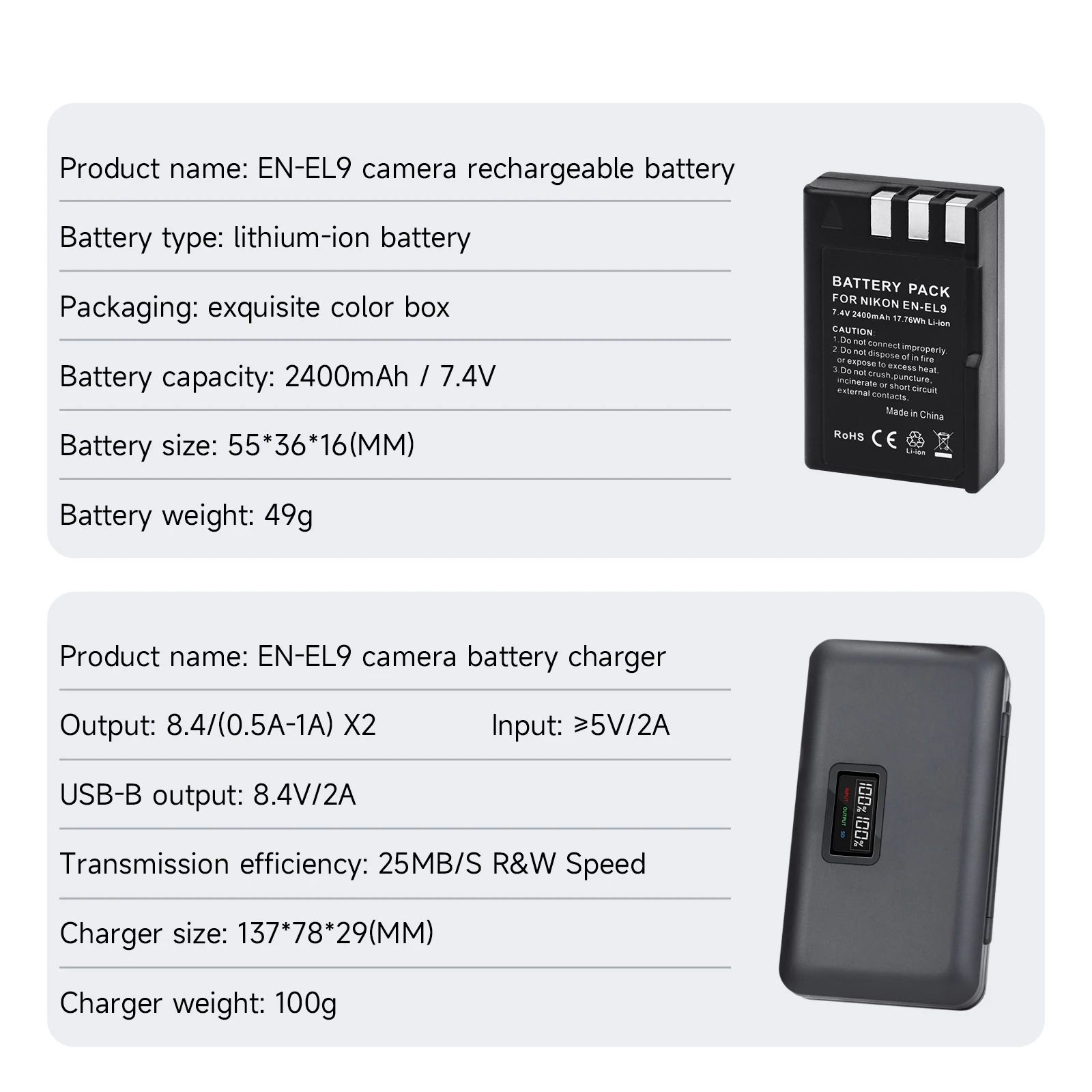 Batteria Di Ricambio Alta Qualità Per Nikon EN-EL9 - 1000 MAh 7.4V Li-Ion Per Reflex