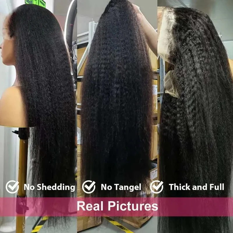 Brazilian Virgin Human Hair 13X4 Kinky Straight HD Lace Front Glueless Wigs for Women Pre Bleached Knots 4C Yaki Human Hair Wig 5