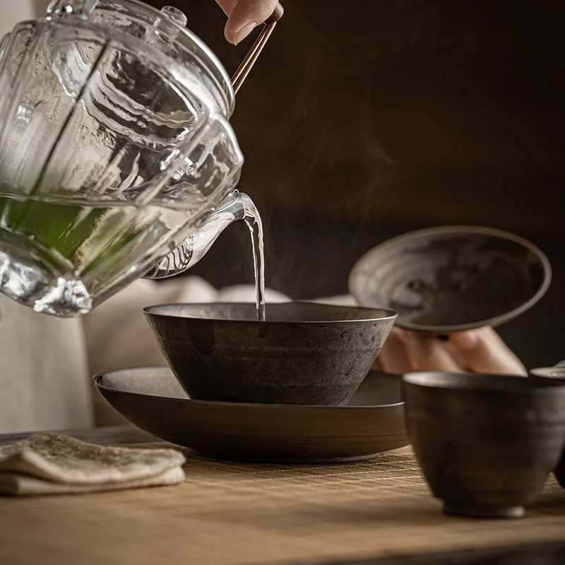 140ml Retro Rust Glaze Ceramic Tea Tureen Chinese Tea Maker Non-hot Gaiwan Handmade Coarse Pottery Bowl Creative Teaware Set