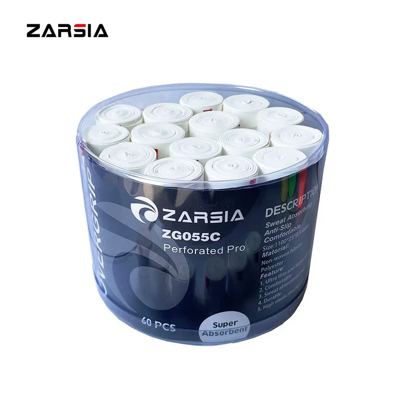 60Pcs Zarsia Bianco 0.55Mm Overgrip Da Tennis Perforato, Impugnatura Per Racchetta Da Paddle Appiccicosa, Overgrip Per Racchetta Da Badminton Antisciv