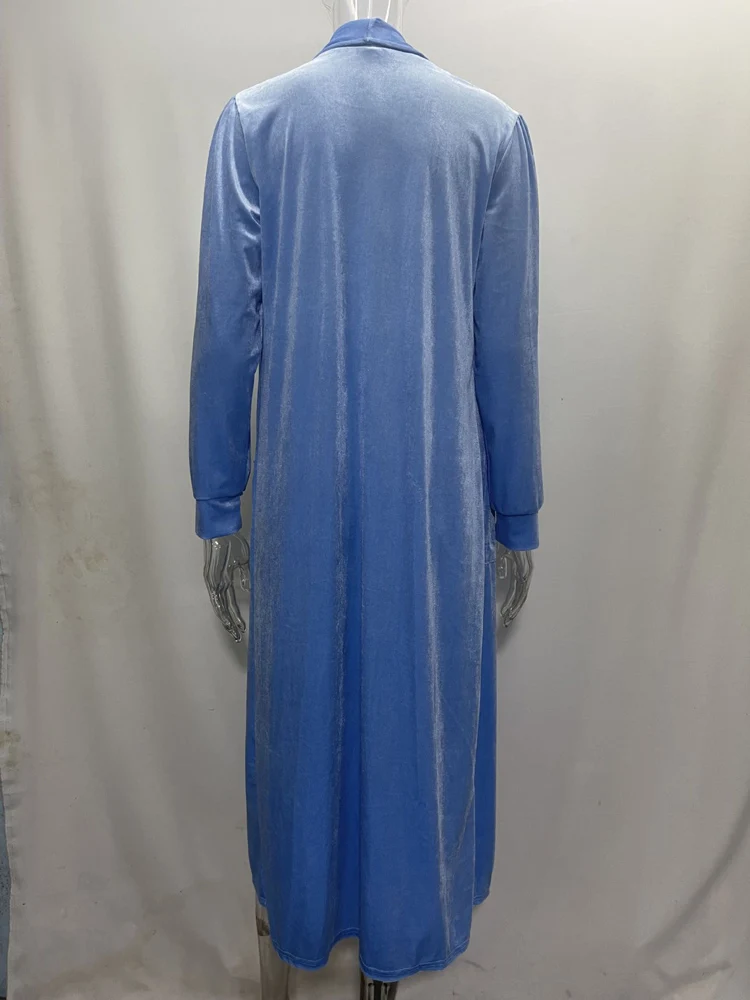 Gold Velvet Long Cardigan Coat for Women