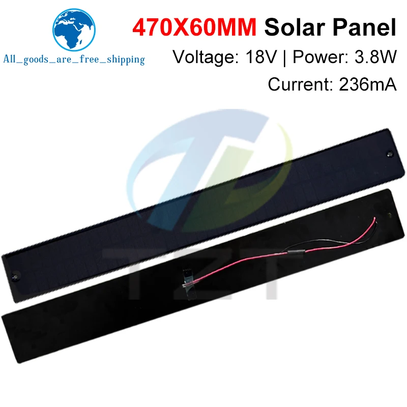 TZT 1/3PCS 18V 3,8 W 236mA Mini Solar Panel 470X60MM Solarzelle DIY für Licht Handy Spielzeug Ladegeräte Tragbare Hohe Qualität