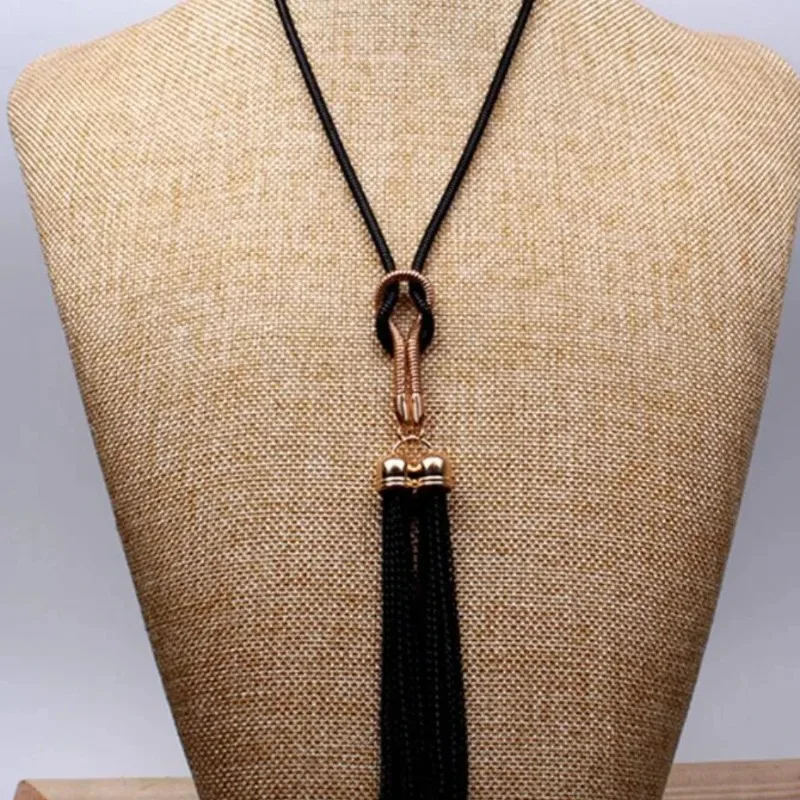 Vintage Long Knotted Tassel Necklace Simple and Versatile Sweater Chain Fashionable Women's Jewelry Accessories Long Necklace