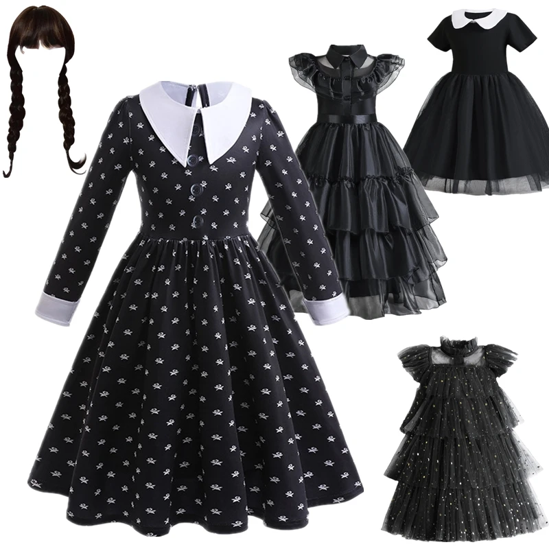 

Movie Wednesday Cosplay Dresses Black Wednesday Costumes Cosplay Gothic Wind Girls Kids Children Dress Halloween Party Costumes