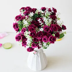 Elegant Artificial Mini Roses Bouquet - Decorative Floral Arrangement (Burgundy)
