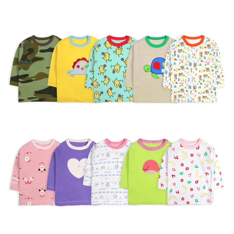 [5 Pcs/Lot Random Color]Baby Boy Girl Long Sleeve T-shirt Cartoon Print Baby T-Shirt O-Neck Infant Tops Cotton Newborn Clothes