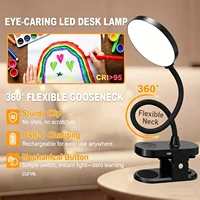 3.5in LED Clip Light Desk Lamp USB Rechargeable Cordless 1800mAh Battery 23 LEDs 3 Colors 3000K-6000K 10 Levels Dimmable Flexible Gooseneck Sturdy Clamp Wide Beam 120° High  130lm Eye Care Reading Light for Office Study Bedroom Dorm Workbench Studio 6