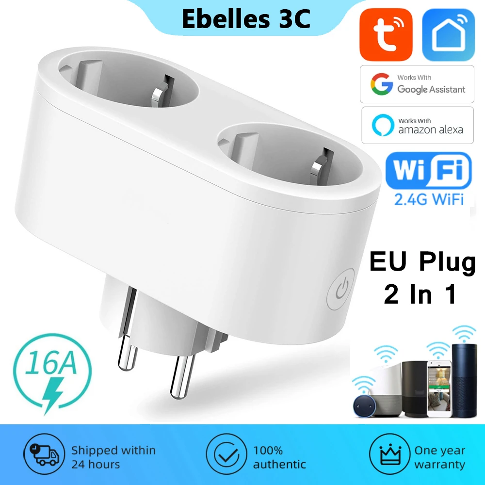 16A EU WiFi Smart Plug Socket Tuya Smart Life Voice Control Timing Home Appliances Power Monitor Outlet Works With Alexa Google