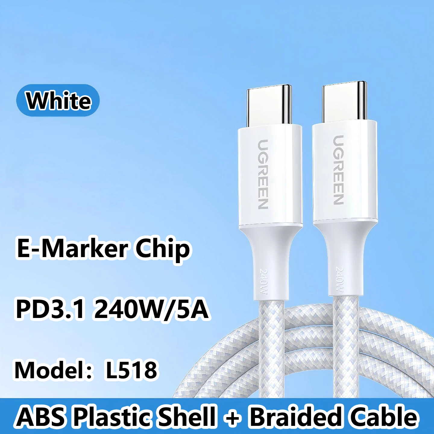 Premium UGREEN USB-C Fast Charging and Data Cable - Nylon Braided, Various Lengths