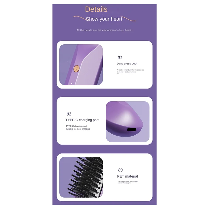 M14K-Rechargeable Hot Comb Cordless Hair Brush Straightener Heat Pressing Combs Electric Comb Anti Burn Fast Heating