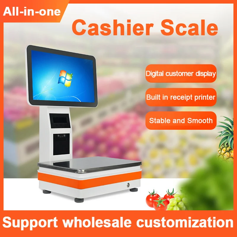 thumbnail image 1 of Báscula electrónica inteligente para caja registradora comercial, impresora de recibos, todo en uno, para tiendas de frutas y verduras, supermercados, 1 of 4