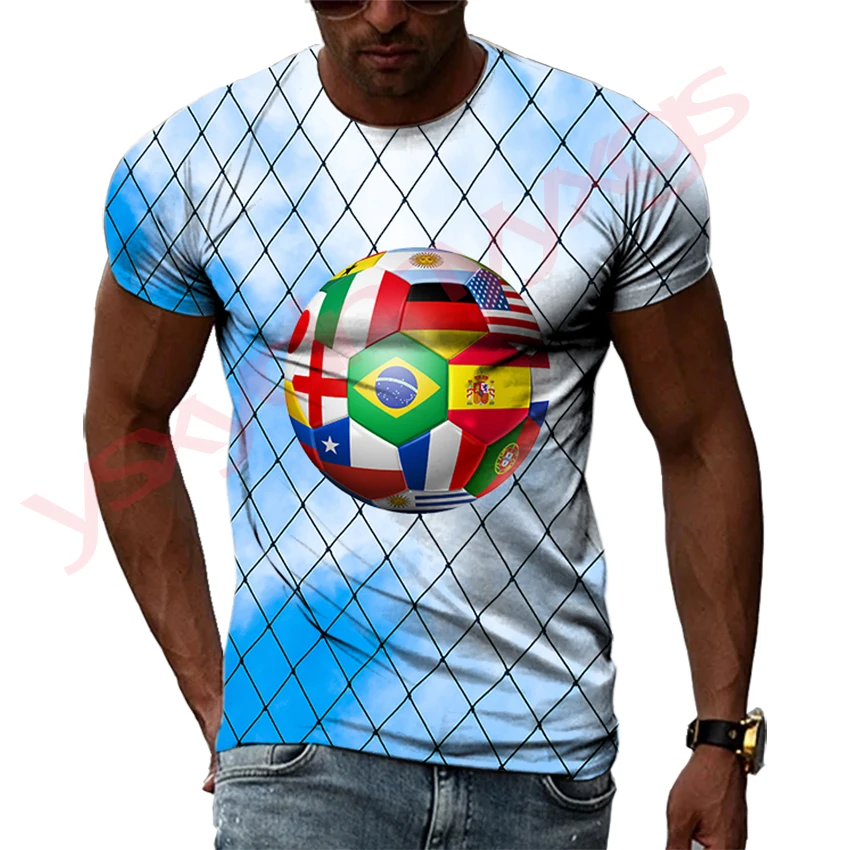 

Summer Creative Football Pattern Quick-Dry Men's T-shirt Hip Hop 3D Print Personality Neck Short Sleeve Fashion Clothes