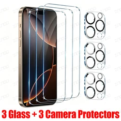 Premium 6 - in - 1 Tempered Glass Screen & Camera Lens Protector with Full Cover Edge - iPhone 15 Plus (3 Glass and 3 Lens)