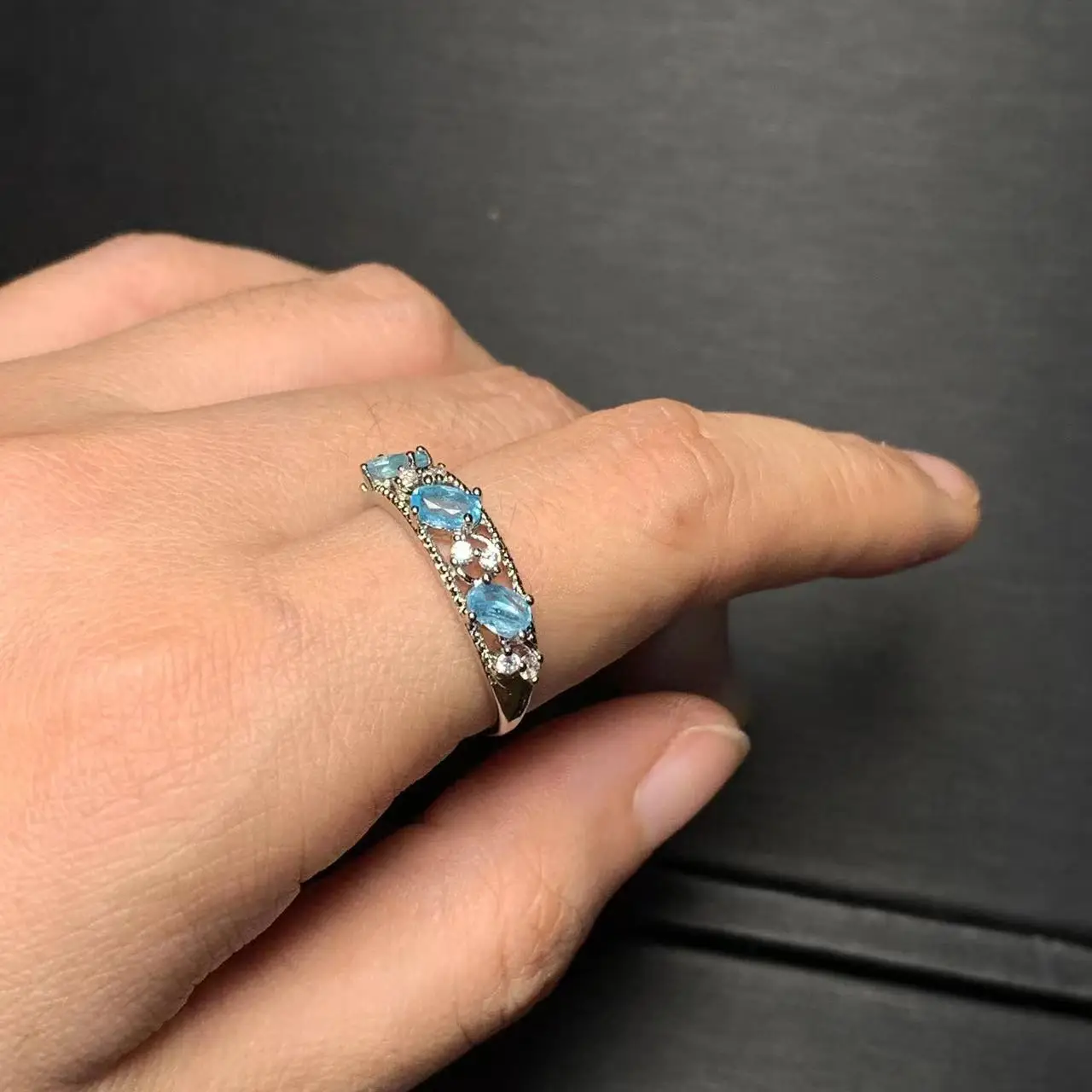 Vintage Natural Blue Topaz Ring Stone Female Handmade Rings Jewelry for Women Gift Flower