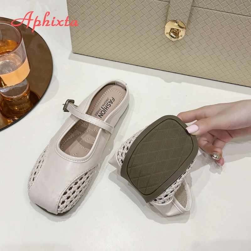 Aphixta Weave Design Women Classic Slides Silver Flat With Slippers For Women Slip On Sandals Outdoor Fashion Woman Mules Size43