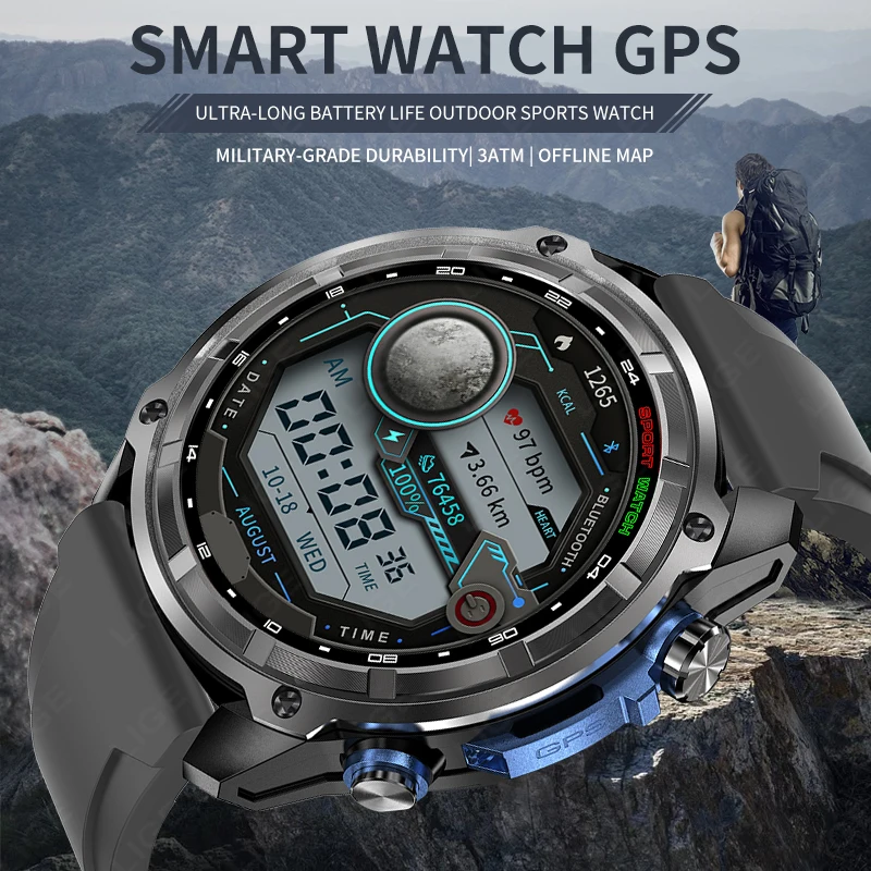 LIGE New GPS Smart Watch Offline Maps 4GB Memory Video Player 860mAh Military Sports Smartwatch Men Swim Waterproof Smartwatches