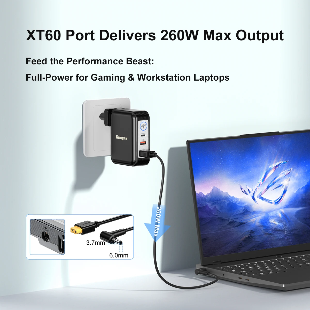 260W GaN 충전기 (아수스 ROG Zephyrus G14 G15 M16 Strix Scar 15 17 TUF Gaming A15 F15 FX507 어댑터 ADP-240EB B 20V 전원 240W)