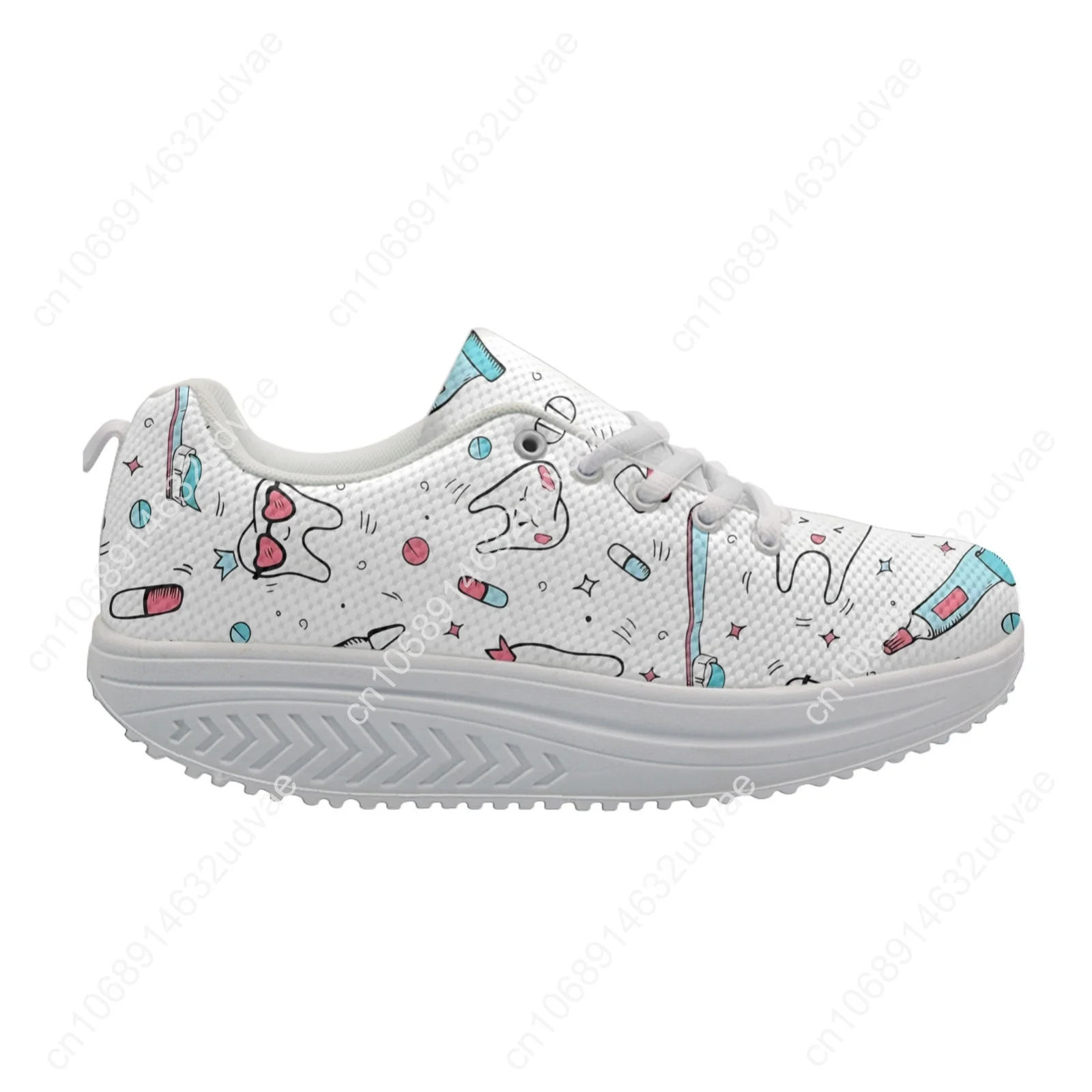 Cartoon Teeth Women's Shake Shoes Lace-up Platform Dental Shoes Girls Height Increasing Shoes Zapatos De Mujer