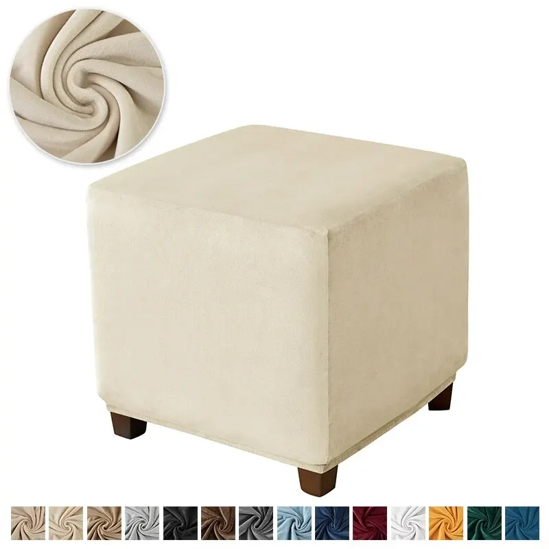Luxurious Velvet Ottoman Cover - Soft Elastic Slipcover for Living Room Footrest and Pouf Stool Protection