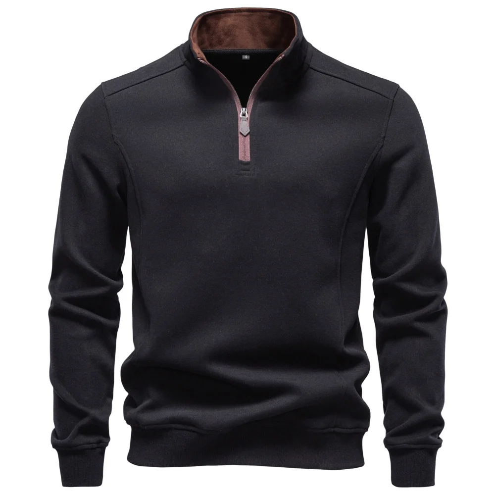 AIOPESON Men's Half Zip Pullover Stand Collar Solid Color Warm Cozy Long Sleeve Sweatshirt Autumn Winter Casual Lightweight Tops