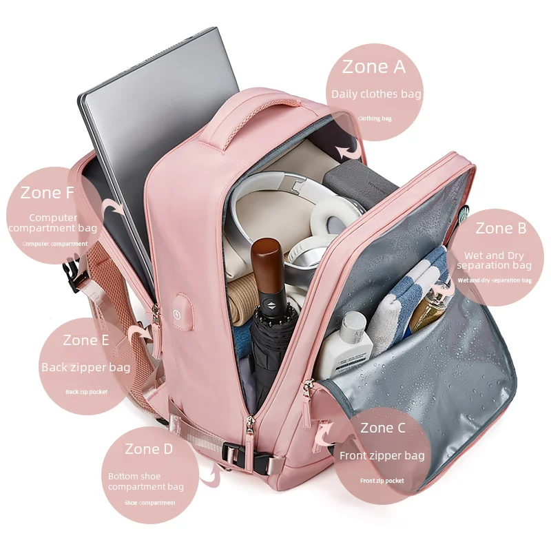 Women laptop backpack 15.6inch teenage girl USB charging school backpack independent shoe bag travel backpack outdoor backpack