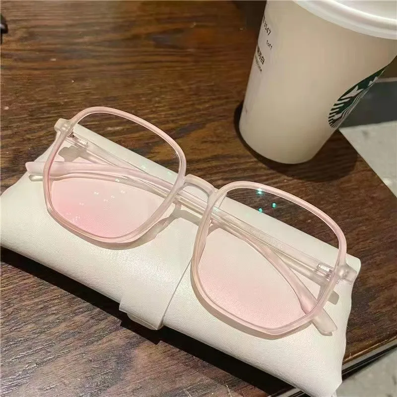 Pink Powder Blusher Myopia Glasses Fashion Korean Oversized Gradual Eyeglasses Anti Blue Light Blocking Computer Eyewear Diopter 3