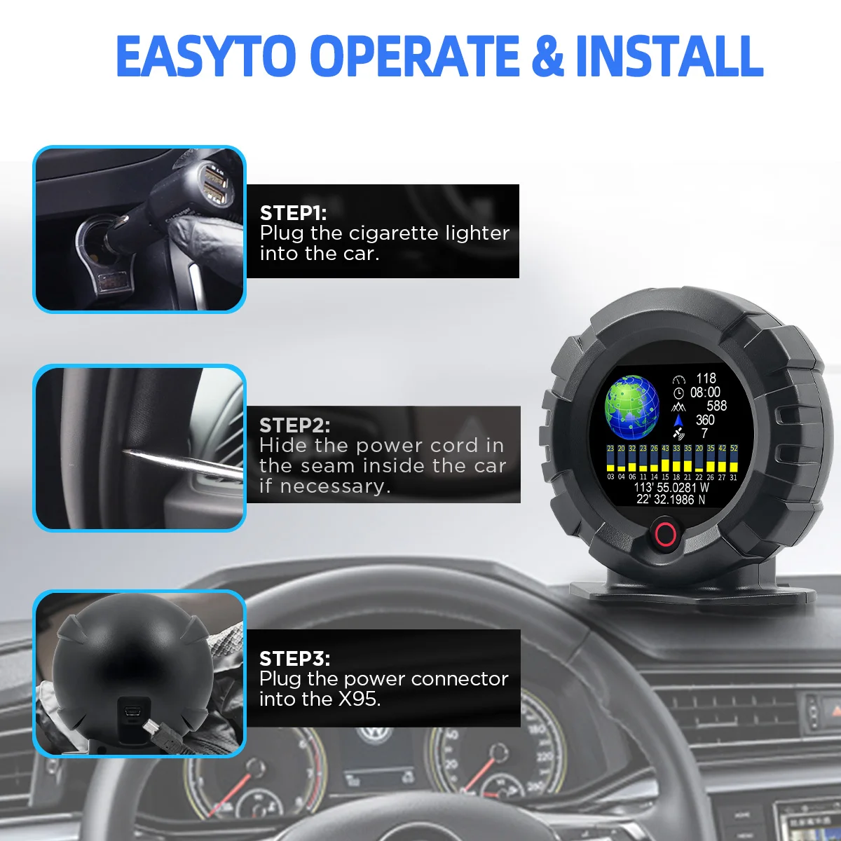 Inclinometro HUD Per Auto - Misuratore Pendenza Digitale, Monitor Batteria, Allarme, Universale