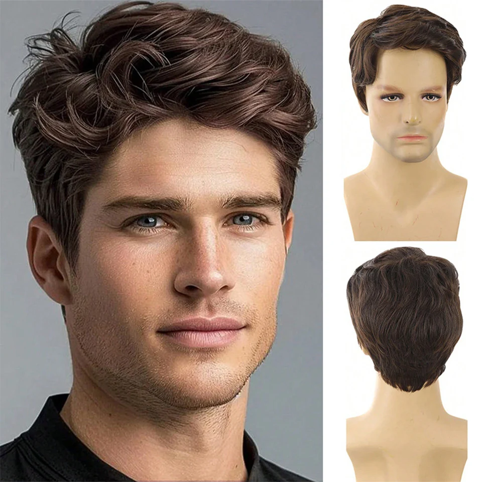 synthetic hair 4-inch men's texture perm short hair cover, just for playing styling men's head cover