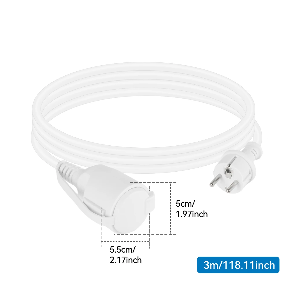 EU 플러그가 포함된 3/5/10M 연장 코드, F형 소켓, 실외용 IP44 방수, 1.0mm 순수 구리선, CE 인증 전원선