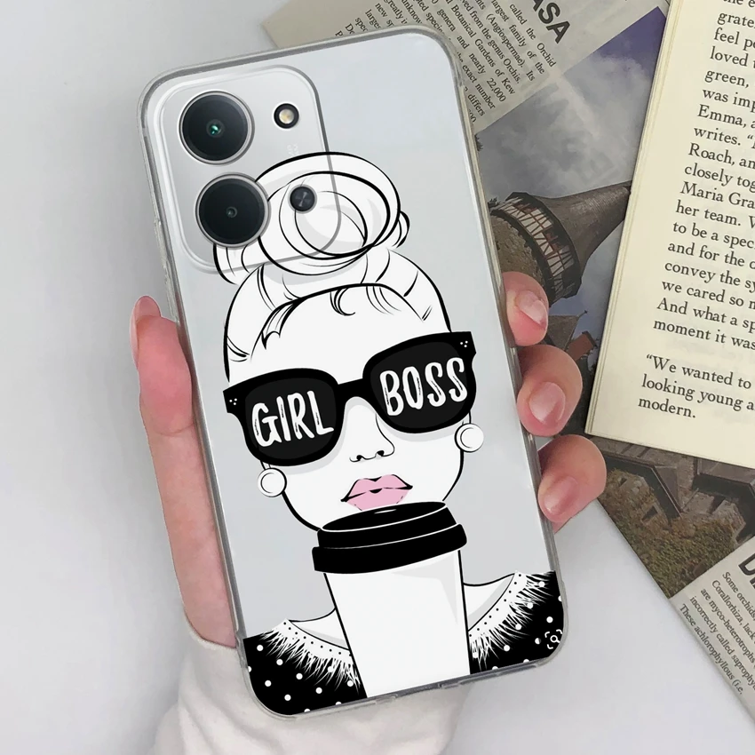 Trendy Girl Pattern Ultra Thin Transparent TPU Soft Phone Case - Lightweight Protective Cover